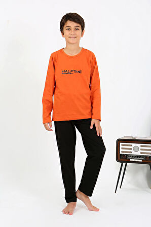 Akbeniz Erkek Çocuk Uzun Kol Penye Pijama Takım 20437 Turuncu