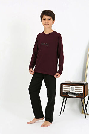 Akbeniz Erkek Çocuk Uzun Kol Penye Pijama Takım 20437 Bordo