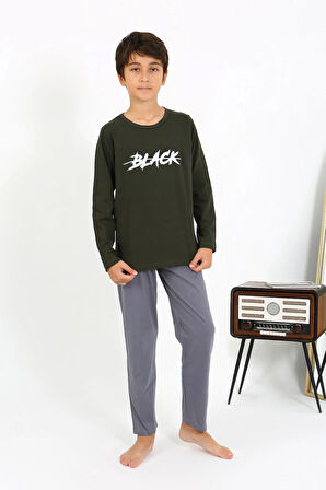 Akbeniz Erkek Çocuk Uzun Kol Penye Pijama Takım 20437 Haki