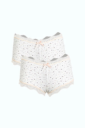 Akbeniz Kadın Pamuklu 2li Boxer Krem 40280