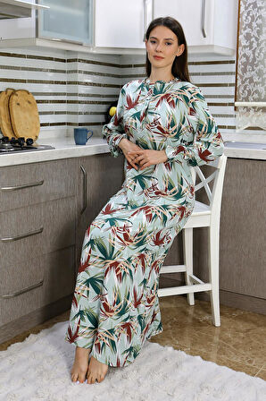 Akbeniz Kadın Uzun Kol Penye Gecelik Ev Elbisesi Yeşil 25500