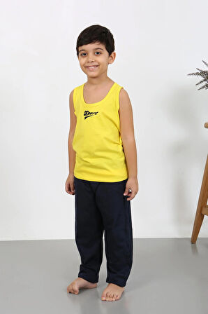 Akbeniz Erkek Çocuk Sıfır Kol Penye Pijama Takım Sarı 20439