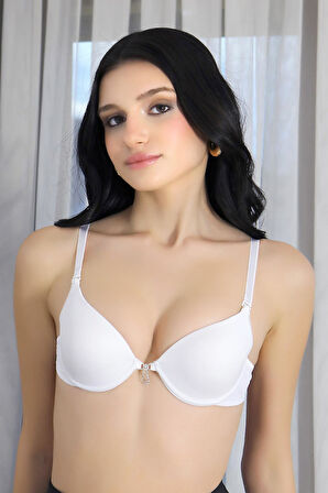 Akbeniz Kadın Destekli Balenli Taş Detaylı Sütyen 2407 Beyaz