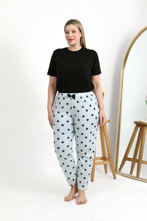 Akbeniz Kadın Pamuklu Büyük Beden Alt Pijama 27557 Buz Mavisi