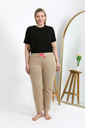 Akbeniz Kadın Pamuklu Büyük Beden Alt Pijama 27559 Bej