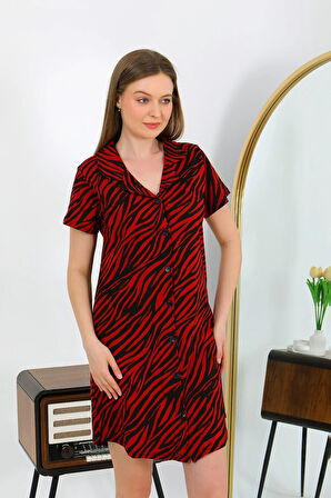 Akbeniz Kadın Pamuk Penye Kısa Kol Düğmeli Bordo Tunik Gecelik 13112