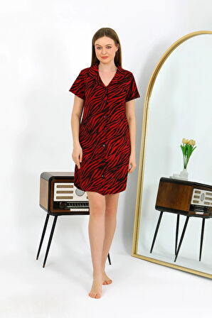 Akbeniz Kadın Pamuk Penye Kısa Kol Düğmeli Bordo Tunik Gecelik 13112