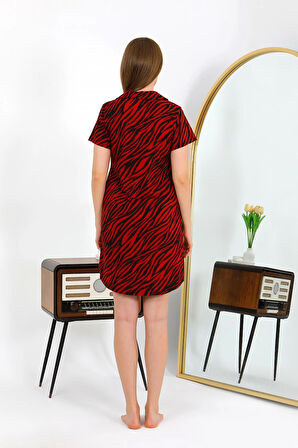 Akbeniz Kadın Pamuk Penye Kısa Kol Düğmeli Bordo Tunik Gecelik 13112