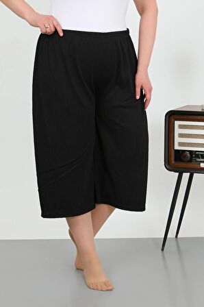 Akbeniz Kadın Büyük Beden Bürümcük Kapri 27561Siyah