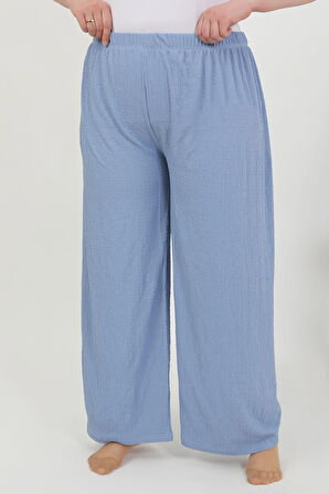 Akbeniz Kadın Büyük Beden Bürümcük Pantolon 210076 Mavi