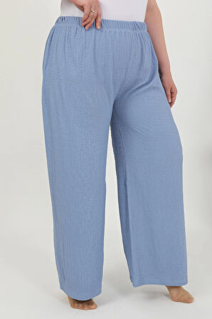 Akbeniz Kadın Büyük Beden Bürümcük Pantolon 210076 Mavi