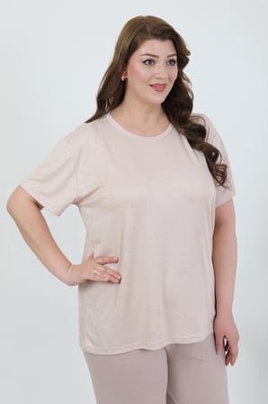 Akbeniz Kadın Büyük Beden Kısa Kol Penye Pijama Takımı Sütlü Kahve 202510