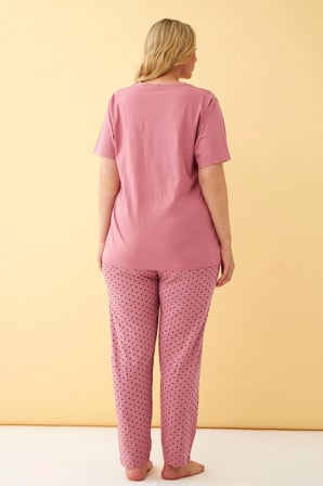 Akbeniz Kadın Somon Go Getter Yazılı Büyük Beden Pijama Takımı