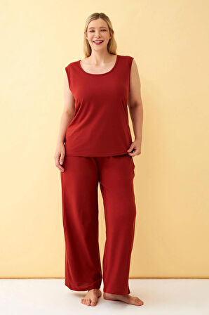 Akbeniz Kadın Kiremit Büyük Beden Penye Alt Üst Takım 