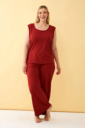 Akbeniz Kadın Kiremit Büyük Beden Penye Alt Üst Takım 