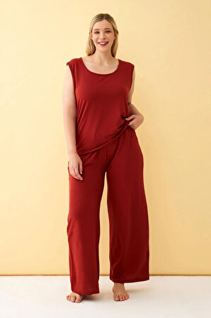 Akbeniz Kadın Kiremit Büyük Beden Penye Alt Üst Takım 