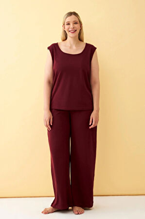 Akbeniz Kadın Bordo Büyük Beden Penye Alt Üst Takım 