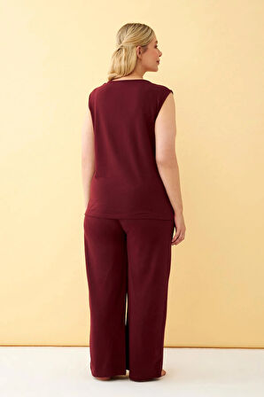 Akbeniz Kadın Bordo Büyük Beden Penye Alt Üst Takım 