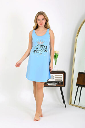 Akbeniz Kadın Kalın Askılı Penye Gecelik Mavi 1777