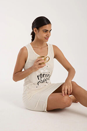 Akbeniz Kadın Kalın Askılı Penye Gecelik Ekru