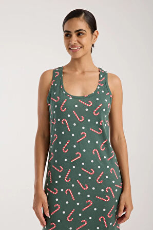 Akbeniz Kadın Kalın Askılı Yırtmaçlı Uzun Yeşil Gecelik