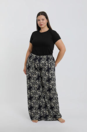 Akbeniz Kadın Büyük Beden Lacivert Rahat Kesim Baggy Tek Alt