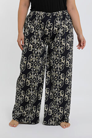 Akbeniz Kadın Büyük Beden Lacivert Rahat Kesim Baggy Tek Alt