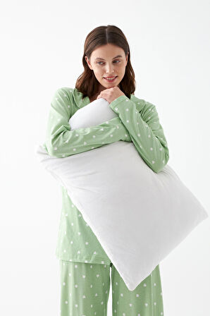 Akbeniz Kadın Yeşil Kalp Desenli Düğmeli Pamuklu Pijama Takımı