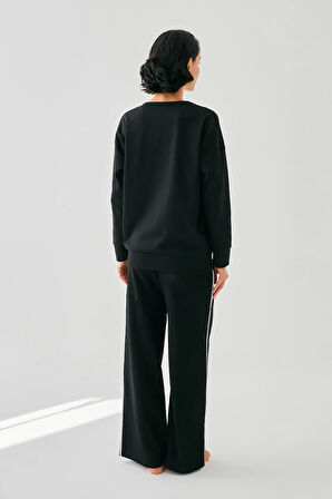 Akbeniz Kadın Siyah Koç Burcu Oversize 2 İplik Eşofman Ev Giyim Takımı