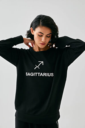 Akbeniz Kadın Siyah Yay Burcu Oversize 2 İplik Eşofman Ev Giyim Takımı