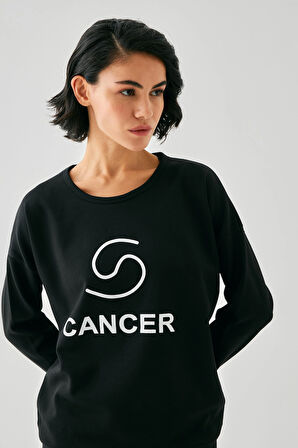 Akbeniz Kadın Siyah Yengeç Burcu Oversize 2 İplik Eşofman Ev Giyim Takımı