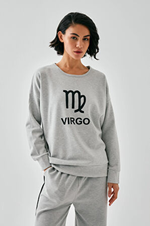 Akbeniz Kadın Gri Başak Burcu Oversize 2 İplik Eşofman Ev Giyim Takımı