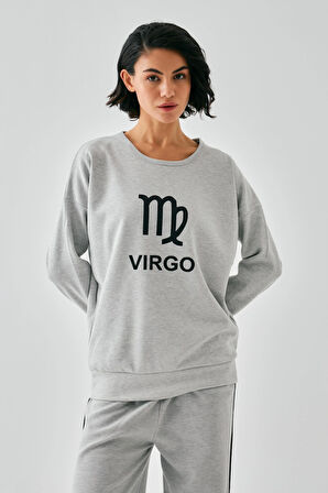 Akbeniz Kadın Gri Başak Burcu Oversize 2 İplik Eşofman Ev Giyim Takımı