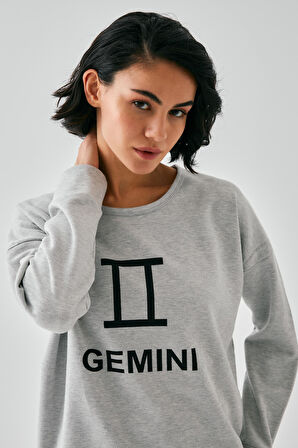 Akbeniz Kadın Gri İkizler Burcu Oversize 2 İplik Eşofman Ev Giyim Takımı