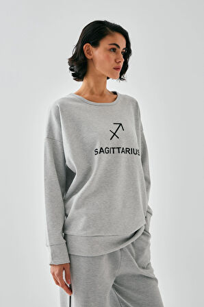 Akbeniz Kadın Gri Yay Burcu Oversize 2 İplik Eşofman Ev Giyim Takımı