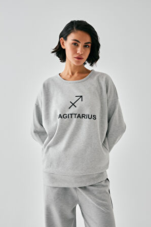 Akbeniz Kadın Gri Yay Burcu Oversize 2 İplik Eşofman Ev Giyim Takımı