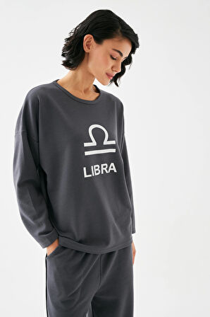 Akbeniz Kadın Füme Terazi Burcu Oversize 2 İplik Eşofman Ev Giyim Takımı