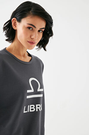 Akbeniz Kadın Füme Terazi Burcu Oversize 2 İplik Eşofman Ev Giyim Takımı