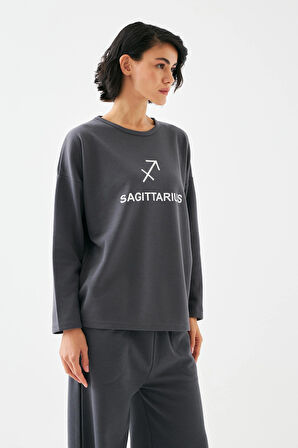 Akbeniz Kadın Füme Yay Burcu Oversize 2 İplik Eşofman Ev Giyim Takımı