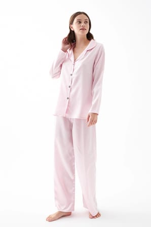 Akbeniz Kadın Pembe Oversize Saten Pijama Takımı