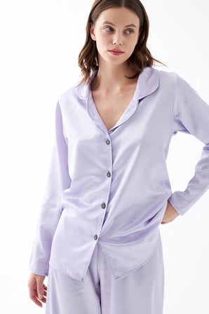 Akbeniz Kadın Lila Oversize Saten Pijama Takımı
