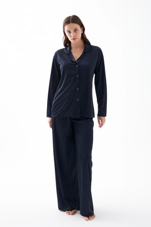 Akbeniz Kadın Lacivert Oversize Saten Pijama Takımı