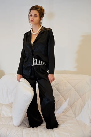 Akbeniz Kadın Siyah Oversize Saten Pijama Takımı