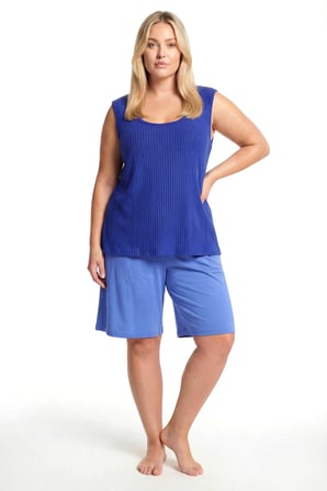 Akbeniz Kadın Büyük Beden Fitilli Şortlu Pijama Takımı – Saks Mavisi