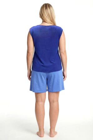 Akbeniz Kadın Büyük Beden Fitilli Şortlu Pijama Takımı – Saks Mavisi