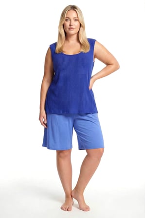 Akbeniz Kadın Büyük Beden Fitilli Şortlu Pijama Takımı – Saks Mavisi
