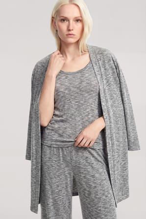 Akbeniz Kısa Kimono 3'lü Takım Gri Melanj