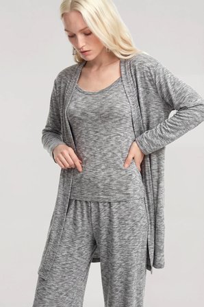 Akbeniz Kısa Kimono 3'lü Takım Gri Melanj