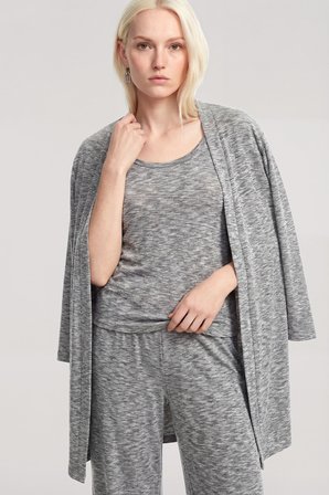Akbeniz Kısa Kimono 3'lü Takım Gri Melanj