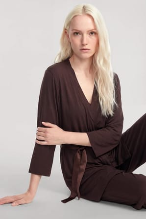 Akbeniz Kısa Kimono 3'lü Takım Kahve